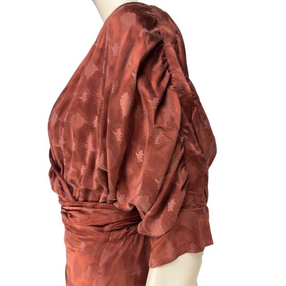Revolve CALLAHAN Sami Convertible* Draped Rust Satin Tie‎ Waist Midi Dress sz XS - Picture 11 of 15